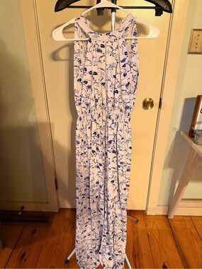 Blue & White Floral Maxi Dress with Halter Neck